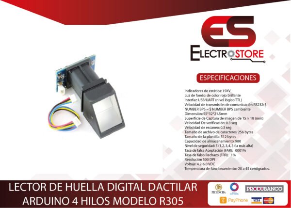 LECTOR DE HUELLA ARDUINO BIOMETRICO FINGERPRINT 4 HILOS R305 - Imagen 4